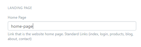 Home page delle impostazioni del sito web