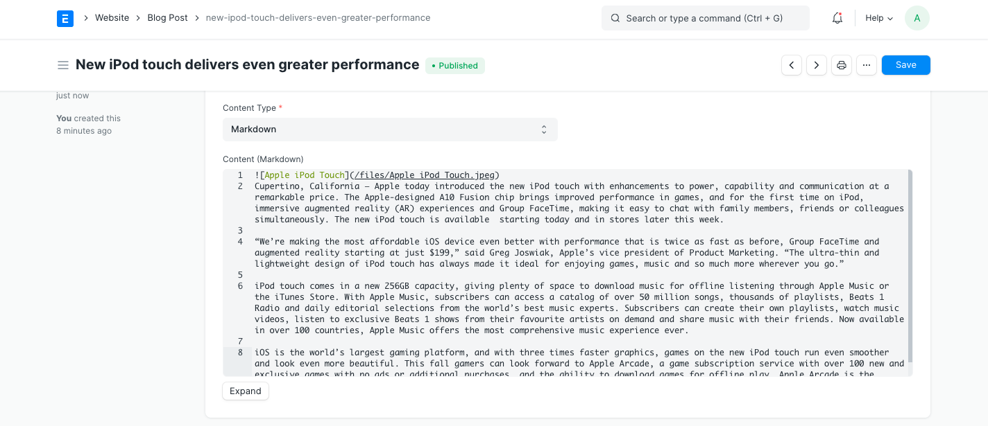 Post del blog in Markdown