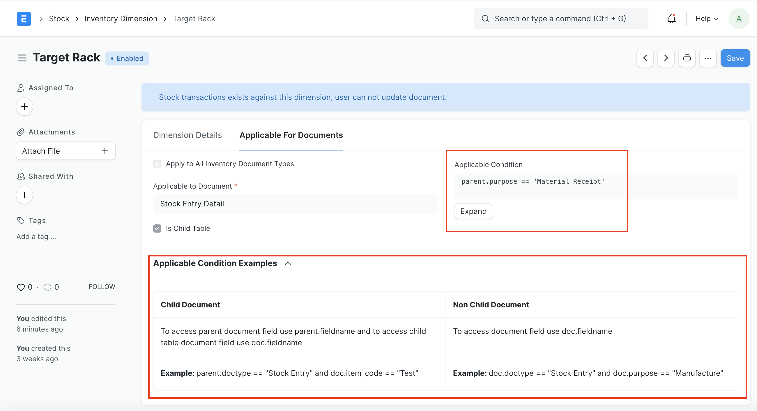 dimensione inventariale applicabile per