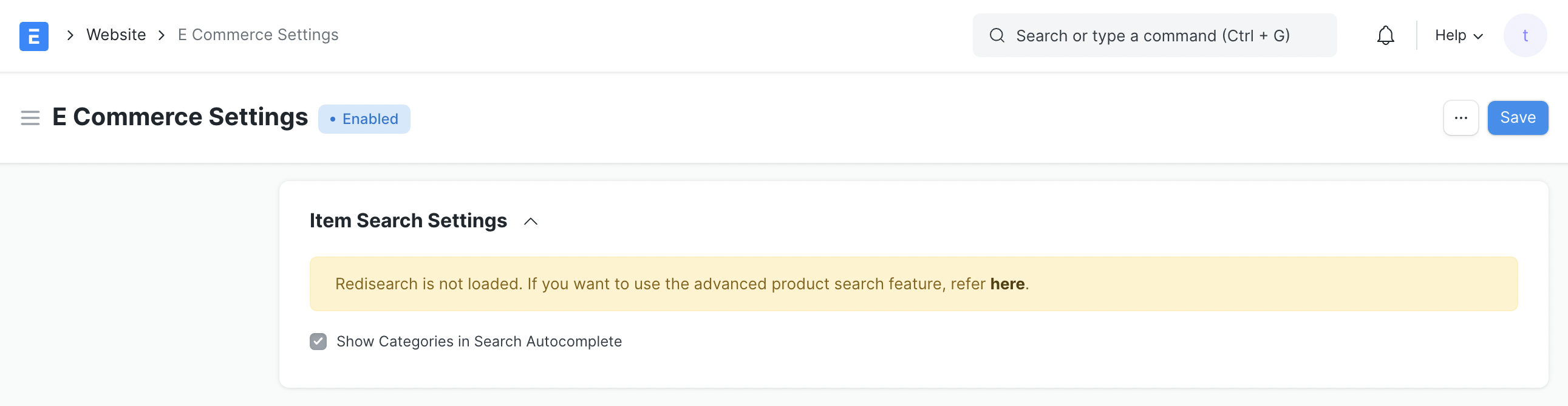 Impostazioni di ricerca articoli senza RediSearch