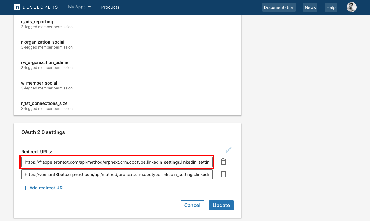 linkedIn Reindirizza URL