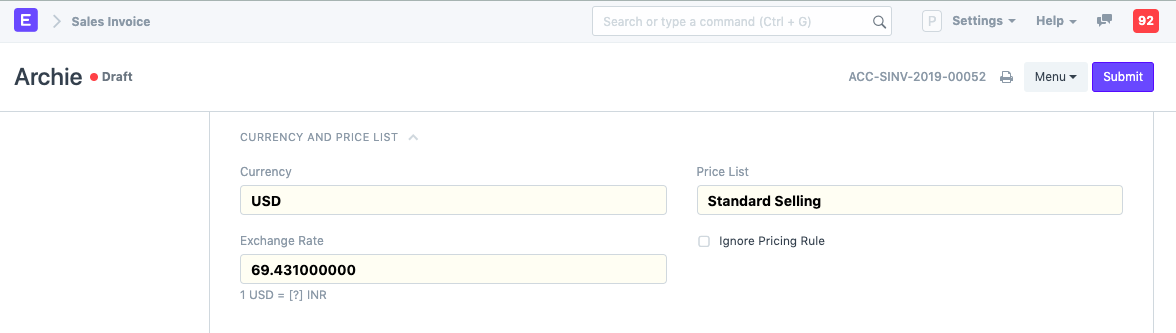 Data congelamento account