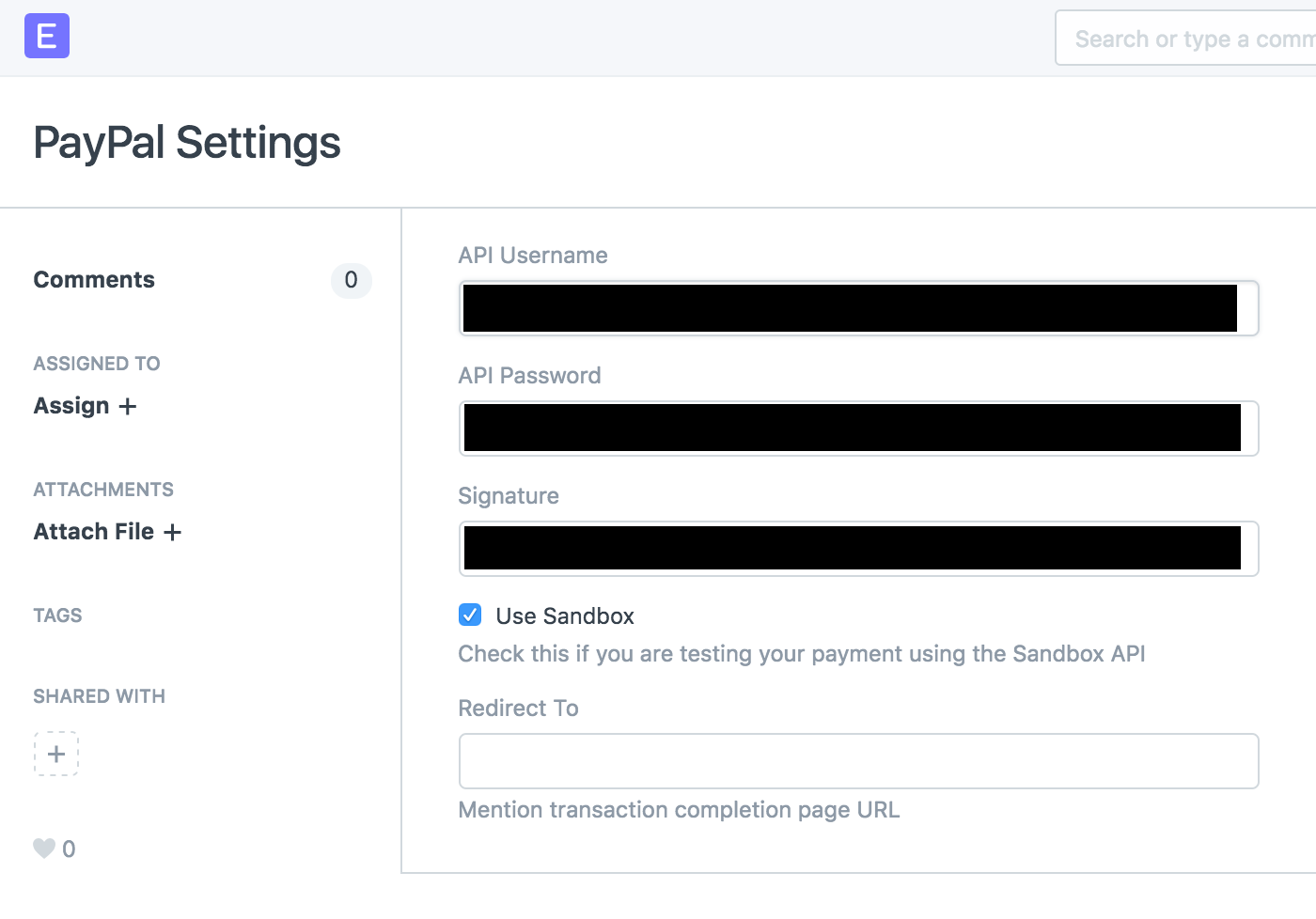Impostazioni PayPal
