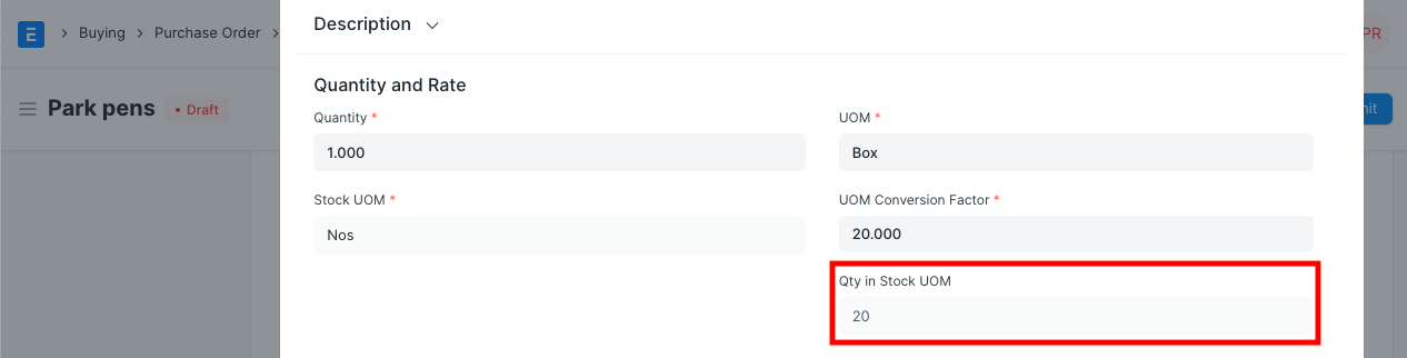 Qtà di acquisto in UdM predefinita