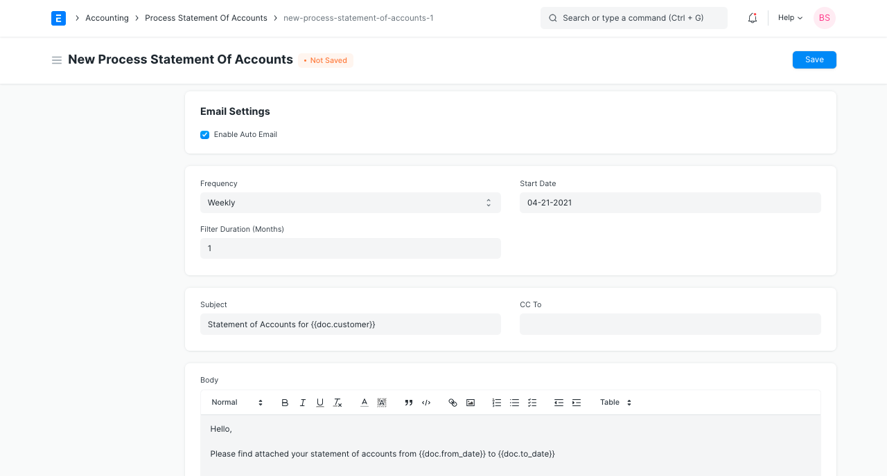 Impostazioni email