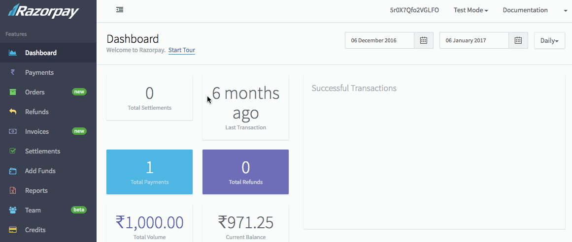 Impostazioni Razorpay