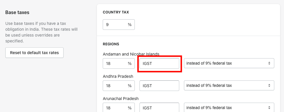 Trovare i nomi di Shopify Tax
