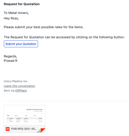 E-mail del fornitore se l'account è presente