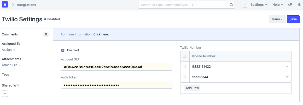 Impostazioni di Twilio