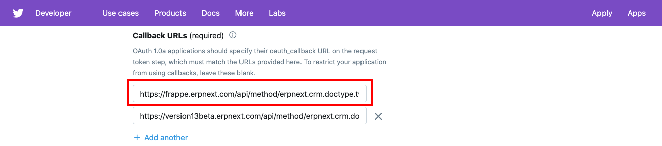Twitter Callback URL