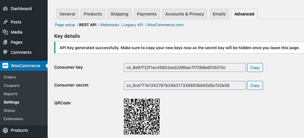 Chiave API Woocommerce