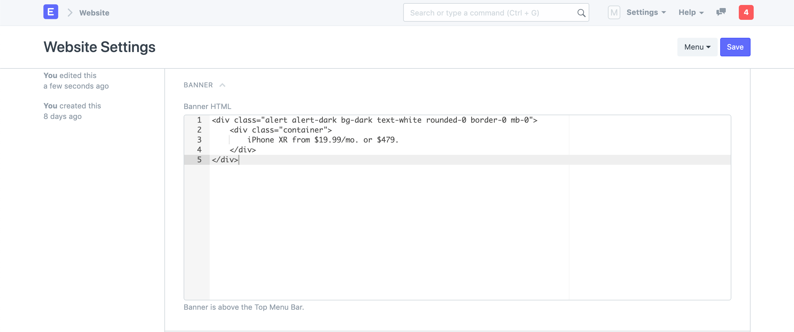 Impostazioni del sito web